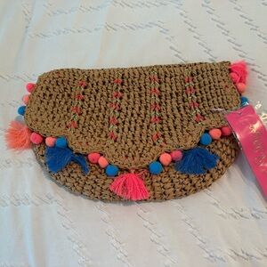 Lilly Pulitzer Woven Clutch with Colorful Tassels